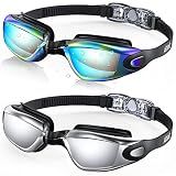 Aegend Swim Goggles 2-Pack, No Leaking Anti-Fog UV Protection Mirrored Swim Glasses for Adult Men Women, Wide View Outdoor