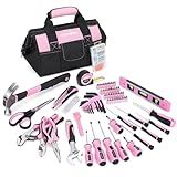 FASTPRO Pink Tool Set, 220-Piece Lady's Home Repairing Tool Kit with 12-Inch Wide Mouth Open Storage Tool Bag