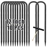 Trampoline Stakes Anchors 10-Pack Trampoline Accessories 12 Inch Wind Stake Heavy Duty High Wind Ground Anchor Galvanized Steel Tie Down Anchor Kit for Swing Set Soccer Goal (10Pcs, Black)