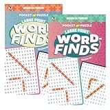 Kappa Pocket Puzzle Large Print - 8" x 5" Digest Size 2 Titles, Word Search Find Books for Adults Teens, Training Learning With Game, 2-Pack
