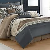 LANCO MODERN LIFESTYLE California King Comforter Set, Grey Brown, 10 Piece Bed in a Bag for All Seasons, Luxury Extreme Comfort Bedding Sets with Bedskirt, Pillow Shams, Euro Shams and Decor Pillows