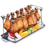 RTT Chicken Leg Rack for Grill with Drip Tray - Easy to Use 12 Slots Chicken Wing Rack - Premium Stainless Steel Chicken Drumstick Rack for Smoker - Chicken Drumstick Holder for Grill Accessories