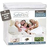 SafeRest Waterproof Queen Size Mattress Protector - Fitted with Stretchable Pockets - Machine Washable Cotton Blend Mattress Cover for Bed