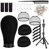 koskusder 22inch Canvas Wig Mannequin Head with Head Stand for Making Display with Wig Caps Canvas Block Mannequin Head with T Pins Set Hair Styling Practice Display ( Black )