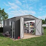 Vigo huseeo 10x12x6.7FT Outdoor Storage Shed, Galvanized Steel Garden Shed with Lockable Door & Window, Waterproof Metal Tool Storage for Garden, Backyard, Patio, Lawn(Grey)