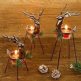 Juegoal Set of 3 Reindeer Tealight Candle Holders, Standing Iron Metal Christmas Decorations, Glass Votive Candle Holder, Durable and Rust-Proof Holiday Tabletop Centerpiece and Display