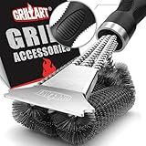 GRILLART Grill Brush and Scraper, Extra Strong BBQ Cleaner Accessories, Safe Wire Bristles Barbecue Triple Scrubbers Cleaning Brush for Gas/Charcoal Grilling Grates, Wizard Tool BR-8115