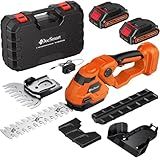 Hedge Trimmer Cordless with Battery, 2-in-1 Electric 21V Handheld Grass Shear Cutter with 2 Pack Rechargeable Battery, Mini Bush Trimmer Kit for Garden Yard Lawn Pruning, Orange