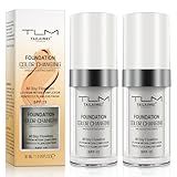 2 Pack TLM Flawless Color Changing Foundation, Warm Skin Tone Foundation liquid Base Nude Face Moisturizing Liquid Cover Concealer, Natural Makeup Concealer Cover Cream 30ml