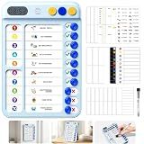 Chore Chart for Kids with Visual Timer, ADHD Tools Visual Schedule Planning Board with Slider, 20 Personalizable Cards and Magnetic Marker, Morning/Bedtime/Daily Routine Chart Checklist - Blue