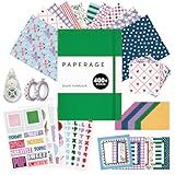 PAPERAGE Junk Journal & Scrapbook Kit, Hardcover Blank Journal Notebook, 20 Patterned Papers, 8 Sticker Sheets, 20 Die-Cut Shapes, 2 Washi Tapes & Tape Roller, Creative Journaling Supplies - Green