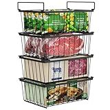 iSPECLE Freezer Organizer Bins - 4 Pack Stackable Deep Freezer Organizer Bins for 5 Cu.Ft Chest Freezer Easy Get Food from Bottom without Digging, Add Space Sort Store More Frozen Food, Black