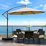 OLILAWN 10ft Patio Umbrella with Base Included, Outdoor Offset Cantilever Umbrella w/Upgraded Yarn-dyed Fabric Shade, Sturdy 8 Rids, Easy Tilt Adjustment, for Pool Deck Porch Backyard Garden,Beige