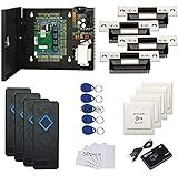 MENGQI-CONTROL 4 Doors Access Control Security Kits with North American ANSI Standard Strike Lock 110V Power Supply Box RFID Reader RFID Card & Key Fob TCP/IP Based Phone APP Remotely Open Door