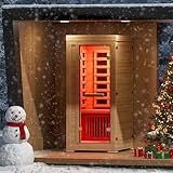ENSTVER Infrared Wood Sauna 5.4Ft 1 Person, Luxury Full Spectrum Far Infrared Sauna Features Low EMF 1240w 7-Light Dynamic & Music Speakers, Canadian Hemlock Dry Indoor Saunas for Home & Gym