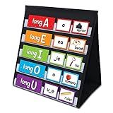 AUVCAS Tabletop Pocket Chart for Classroom or Home,Small Double Sided Stand Pocket Chart – Fits Standard 3” Sentence Strips and Cards (Black)