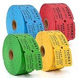 L LIKED 4000 Pairs Double Raffle Tickets - 4 Assorted Colors (Blue, Yellow, Red, Green), 1000 Tickets per Roll for Events, Fundraisers & Parties
