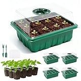 PlantaPulse 5 Packs Seed Starter Tray with Humidity Dome, Seed Starter Kit with Transparent Drain Hole Base Indoor Greenhouse Mini Propagator for Seeds Growing Starting(60 Cell Trays, Green)