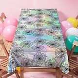 Cheerland Spiderweb Tablecloth Iridescent Holographic Foil Table Cover Halloween Decorations Disposable Plastic Cloth for Ghoul Birthday Bridal Shower Spooky Gothic Christmas Party Supplies 2pcs