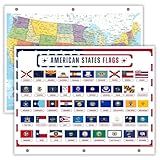 Detailed United States Map with State Flags – Laminated, Double-Sided 3-Ring Binder Insert – Durable Gloss Reference Chart for Study (2 Pack)
