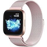 ZWGKKYGYH Compatible with Fitbit Versa and Versa 2 Bands for Women Men, Rose Gold Stainless Steel Metal Mesh Magnetic Band Bracelet Strap Replacement for Fitbit Versa/Versa Lite SE, Small