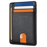 Buffway Slim Minimalist Front Pocket RFID Blocking Leather Wallets for Men and Women - Cross Black
