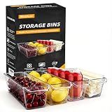 MiraFure 4 Pack Slim Fridge Organizer Bins, BPA Free Clear Refrigerator Storage Containers, Clear Pantry Organization & Cabinet Bins with Handles, Narrow Freezer Bin for Kitchen, Mini Fridge