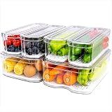 SMRCAD 6 Pack Clear Fridge Organizer Bins with Drain Trays - Stackable