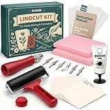 Linocut Kit for Printmaking & Stamp Making: Linocut Tools Block Printing Kit Supplies with Linoleum Blocks, Ink, Brayer, Guide for Beginners - DIY Hobby & Christmas Birthday Gift for Adults & Kids