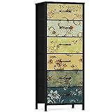 Furnulem Tall 6 Drawers Dresser, Vintage Storage Organizer Unit with Fabric Bins for Bedroom, Living Room, Closet, Nusery, Dorm, Entryway, Bedside Furniture, Sturdy Metal Frame, Wood Top