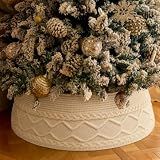 Noiclub Knit Christmas Tree Collar, Christmas Tree Skirt, Cream, 23-30 in