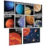 10 Solar System Posters, Early Learning with PET Film, Thick Cardstock Space Planets Posters Teaching Wall Art for Office Classroom School (10' x 8')