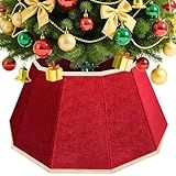 DeckTheHalls Christmas Tree Skirt, Velvet Foldable Christmas Tree Collar, Xmas Tree Skirt for Artificial Christmas Trees Decoration, Festive Holiday Decor for Home, Party, Store (Red)