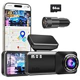 Dash Cam 4K Ultra HD, Front Dash Camera for Cars Built-in GPS, 5.8GHz WiFi, APP Control, 3.2" IPS Screen, Night Vision, Wide Angle, WDR, 24H Parking Mode,Included 64GB Card and 48W 2- Port Car Charger
