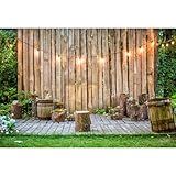 Baocicco Wooden Wall Backdrop for Wedding Ceremony 8x6ft Rustic Planks Log Green Grassland Engagement Photography Background Holiday Party Activity Event Festival Decorations Photo Booth Studio