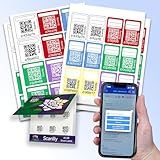 Scanlily Smart QR Label System Using AI for Storage Bins, Moving and Organization - Variety Pack - 93 Total Stickers (24 Rectangles and 24 Squares in six Colors, 45 Small White Circles)
