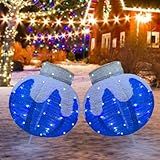 Lighted Christmas Balls Outdoor Decorations, 2pcs Pop-Up Blue Christmas Décor Balls Prelit 160 Lights with 8 Flashing Effects, Collapsible Light Up Hanging Lanterns Plug-in for Home Yard Party-Blue