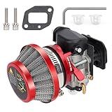 15mm Carburetor Upgrade Kit Air Filter Set Compatible with 2 Stroke 43cc 47cc 49cc Standup Gas Scooter ATV Quad Pocket Bike XG-550 BladeZ Moby X Red