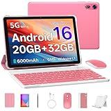 Tablet 10 Inch, Android 16 Tablet with Keyboard, 20GB RAM + 32GB, Pink