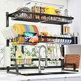 ADBIU Over The Sink Dish Drying Rack (Expandable Height and Length) Snap-On Design 2 Tier Large Dish Rack 31-39.4L x 12W x 34-38H inches
