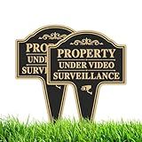 T&R Large Property Under Video Surveillance Sign with Stake - 2 Pack - 14” x 10” Rust Free Heavy Aluminum Sign for Outside, UV Protected, Waterproof and Fade Resistant, Easy to Install