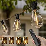Ollny S11 Outdoor String Lights with Remote, 30 FT 3 Modes Dimmable Timers Waterproof Connectable Patio Lights, 15+1 LED Spare Bulb Dusk to Dawn Hanging Light for Indoor Porch Balcony Cafe