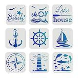 FINGERINSPIRE 9 Pcs Compass Anchor Stencil Set 6x6 inch Nautical Stencils