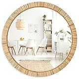 Barnyard Designs Round Rattan Wall Mirror, Natural Tan Woven Rattan Frame, Indoor Decorative Mirror for Bedroom Living Room Entryway (25.5", Round)