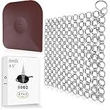 4.5" Cast Iron Scrubber+Pan Scraper, Cast Iron Pan Pot Skillet Cleaner Scrubber Kit, 316 Chain Mail Scrubber Cast Iron Cleaner, Skillet Carbon Steel Pan Wok Dutch Oven Cleaning Kit,316 Chain Scrubber