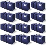 SWEET DOLPHIN 12 Pack 200LB Heavy-Duty Moving Bags with Wrap-Around Handles, Extra Large Storage Totes for Space Saving, Clothes Storage Bags, College Dorm Essentials, Blue, 24 Gal
