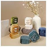 SQIAN Octagonal Velvet Ring Bearer Box - Premium Gorgeous Vintage Double Ring Display Holder with Detachable Lid for Proposal, Engagement, Wedding, Ceremony (LAKE GREEN)