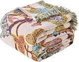 ERZVND Boho Throw Blanket Farmhouse Decor Throw Blanket Bohemian Blanket for Bed 100% Cotton Muslin Woven Couch Blanket All Seasons Quilt Bedroom (E-Beige, 50"x60")