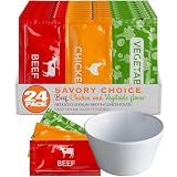 Savory Choice Reduced Sodium Broth Variety Pack: 8 Each Beef, Chicken and Vegetable Concentrates (24 Total) Make Great Soups, Bundle with Bouillon Mixing Cup