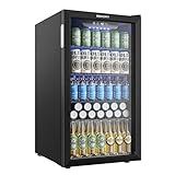 EUHOMY Mini Fridge 130 Can Beverage Refrigerator Cooler Glass Door for Soda Wine Beer, Beverage Cooler for Home, Bar, Office with Digital Temperature Control Adjustable Shelves, 3.2 Cu.Ft, Black